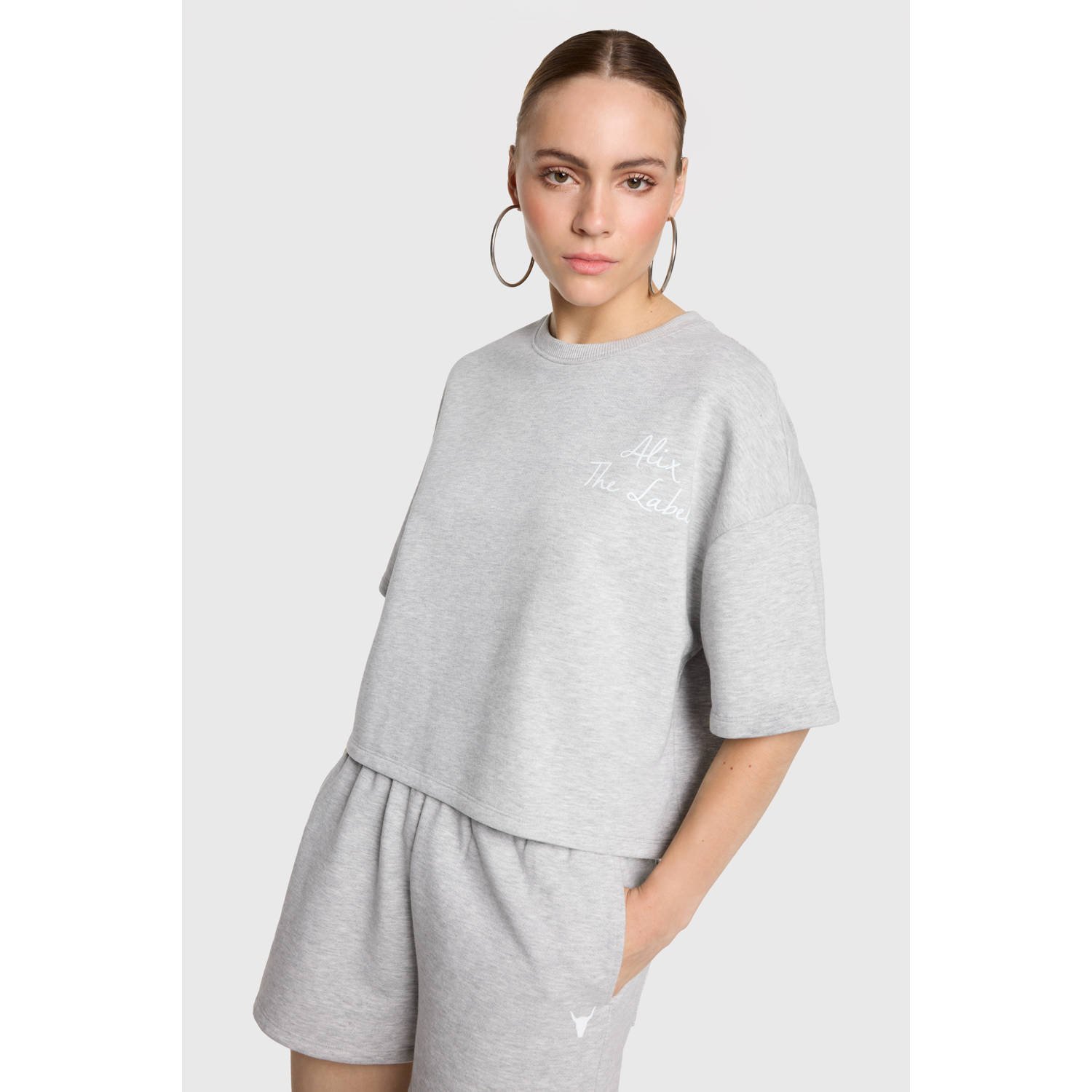 ALIX THE LABEL Dames Tops & T-shirts Ladies Knitted Sweat T-shirt Lichtgrijs