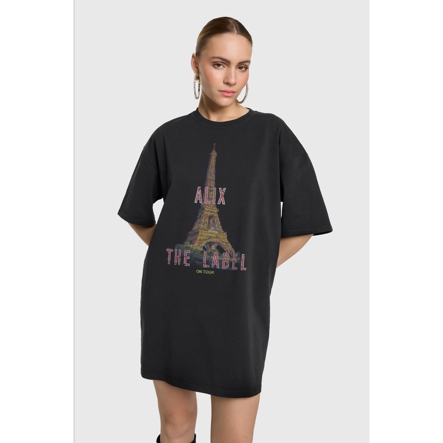 ALIX THE LABEL Dames Jurken Ladies Knitted Paris T-shirt Dress Grijs