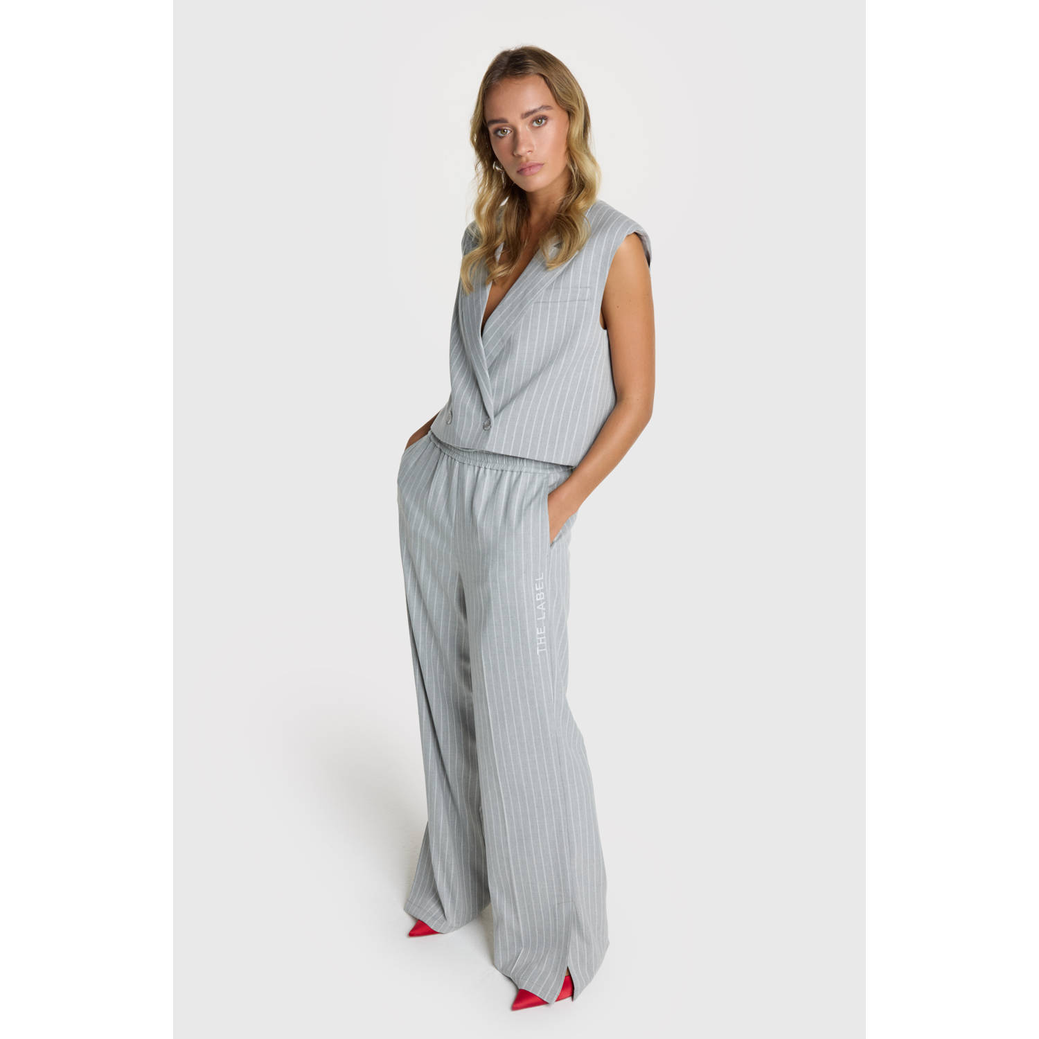 Alix the Label wide leg regular waist broek grijs