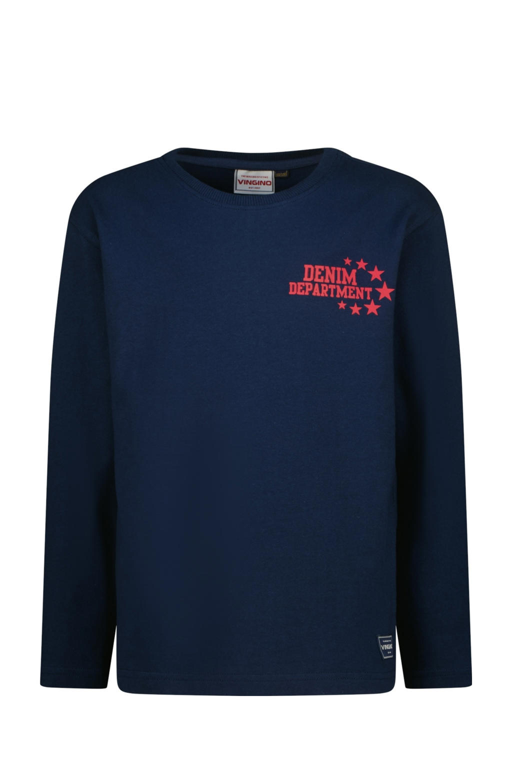 Donkerblauw en rode jongens Vingino longsleeve van katoen met backprint, lange mouwen en ronde hals