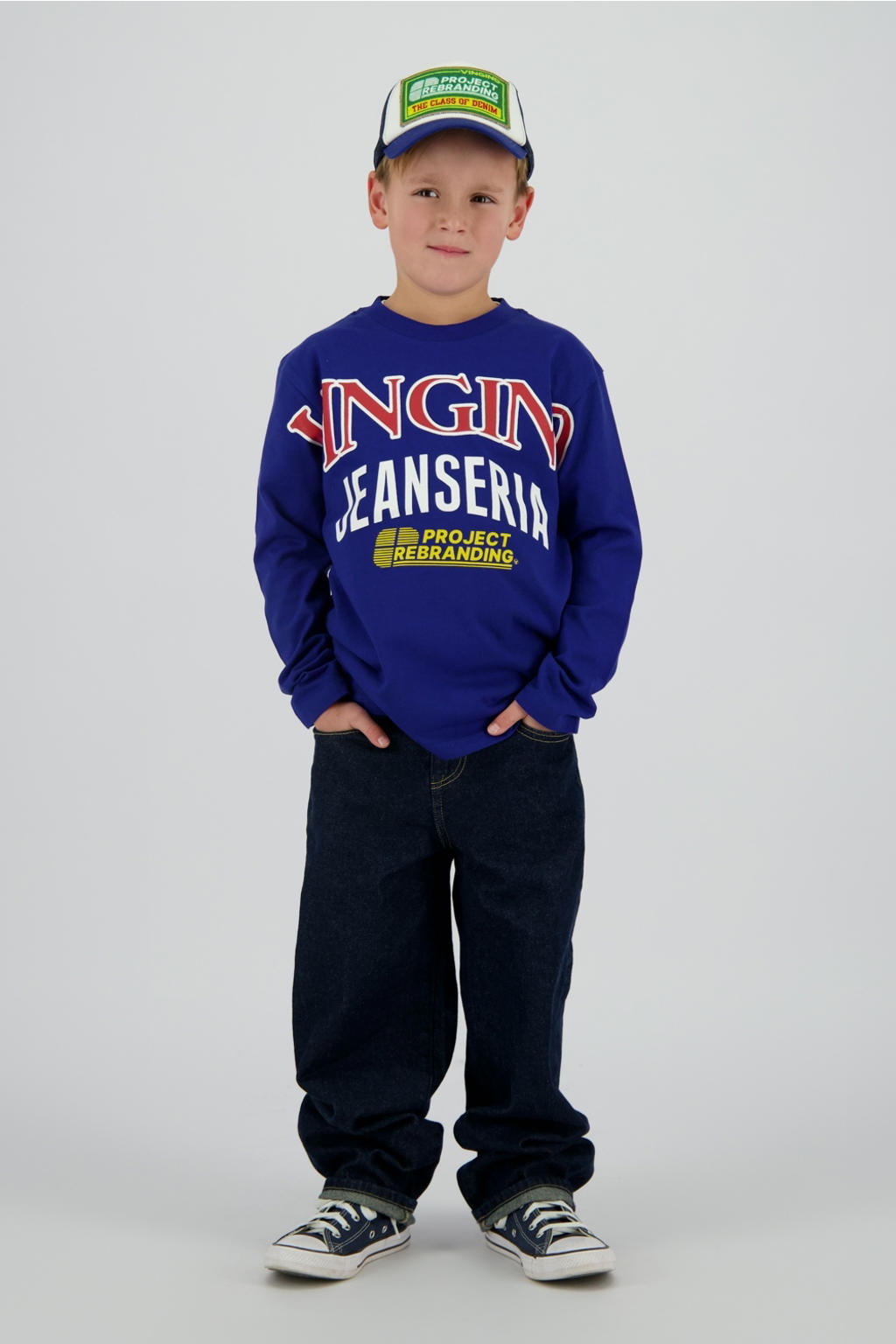 Blauwe jongens Vingino longsleeve van katoen met printopdruk, lange mouwen en ronde hals