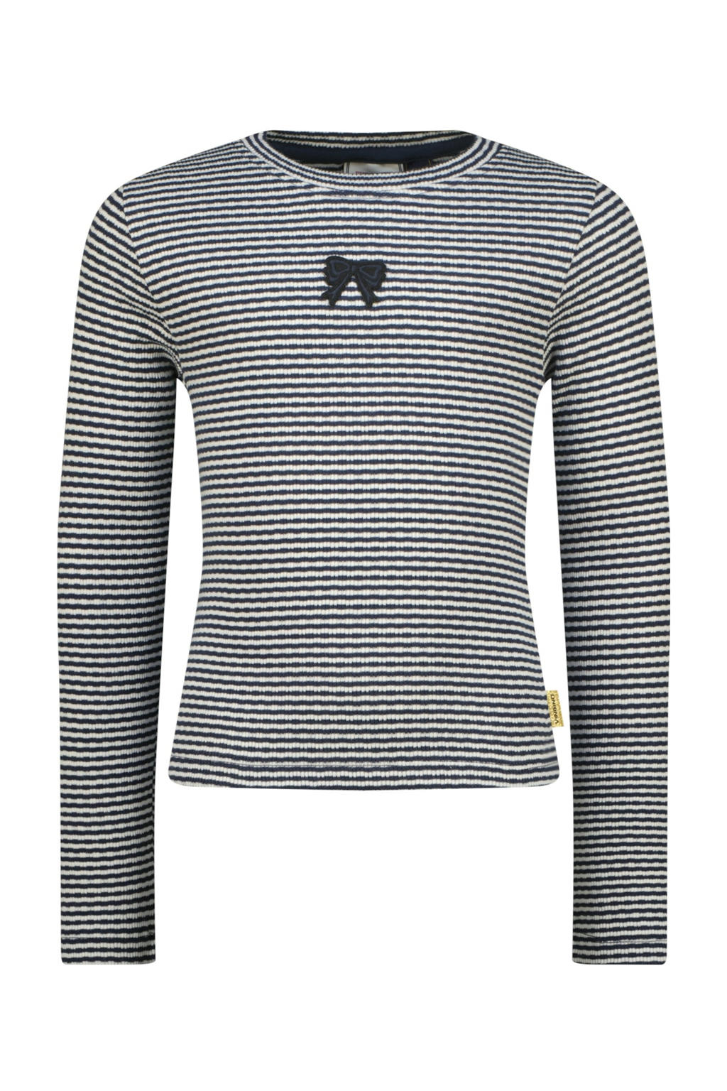 Donkerblauw en witte meisjes Vingino longsleeve van katoen met strepenprint, lange mouwen, ronde hals en strikje