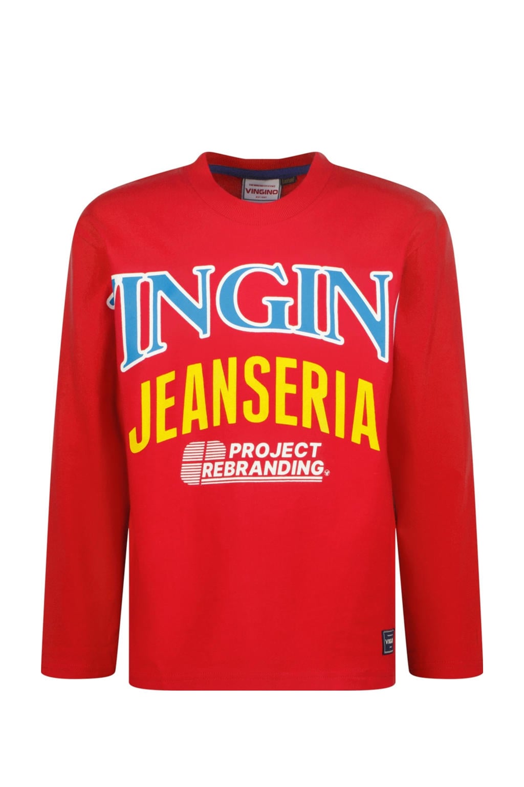 Rode jongens Vingino longsleeve van katoen met printopdruk, lange mouwen en ronde hals