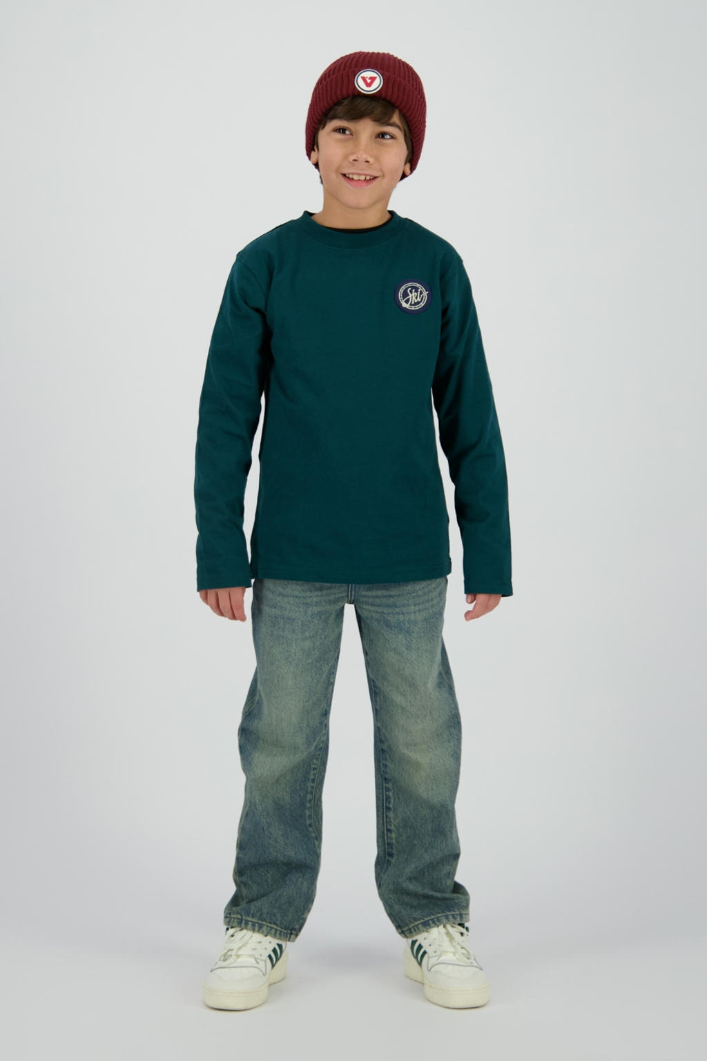 Donkergroene jongens Vingino longsleeve van katoen met backprint, lange mouwen en ronde hals