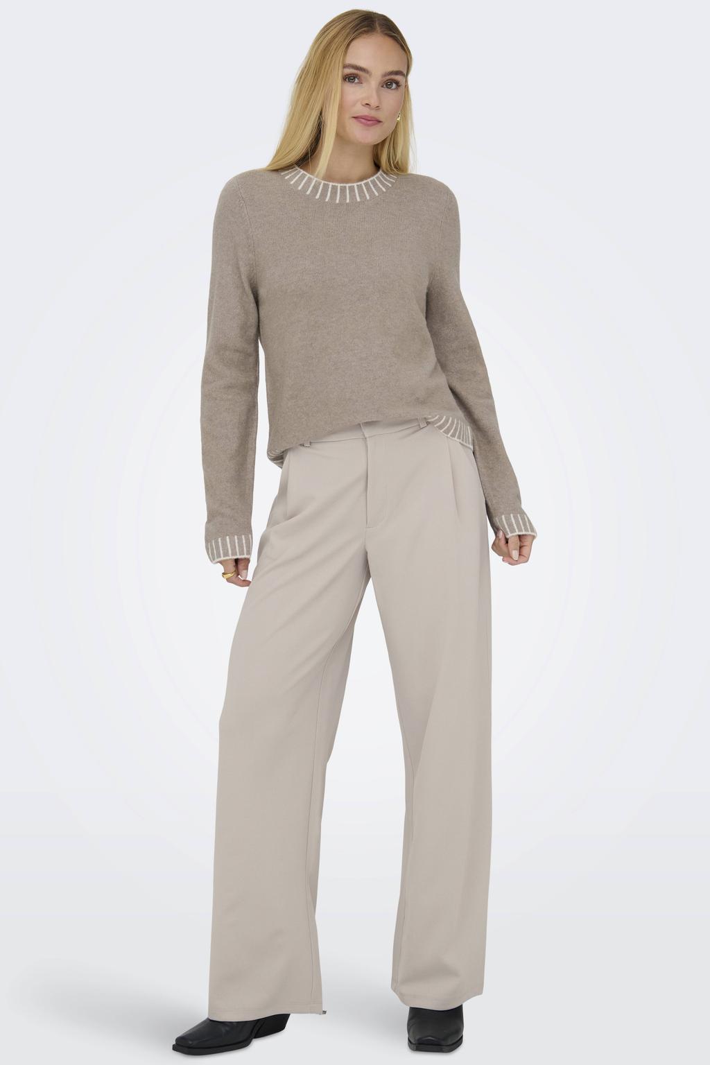 Ecru dames JDY regular waist casual broek van polyester met rits- en knoopsluiting en effen