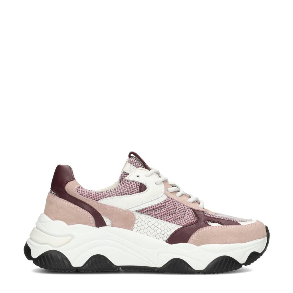 Paars en roze dames Poelman Cato chunky sneakers van suède en textiel met veters