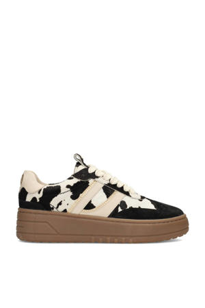 Anemone leren sneakers met koeienprint beige/zwart