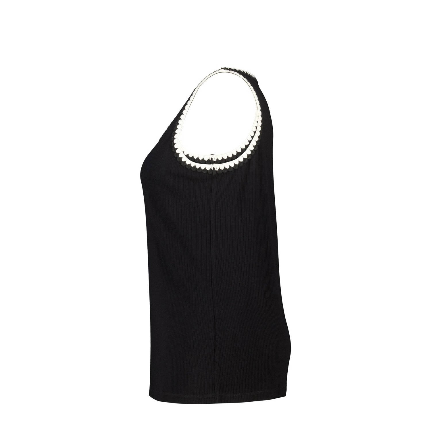 MS Mode mouwloze top zwart rib gebreid