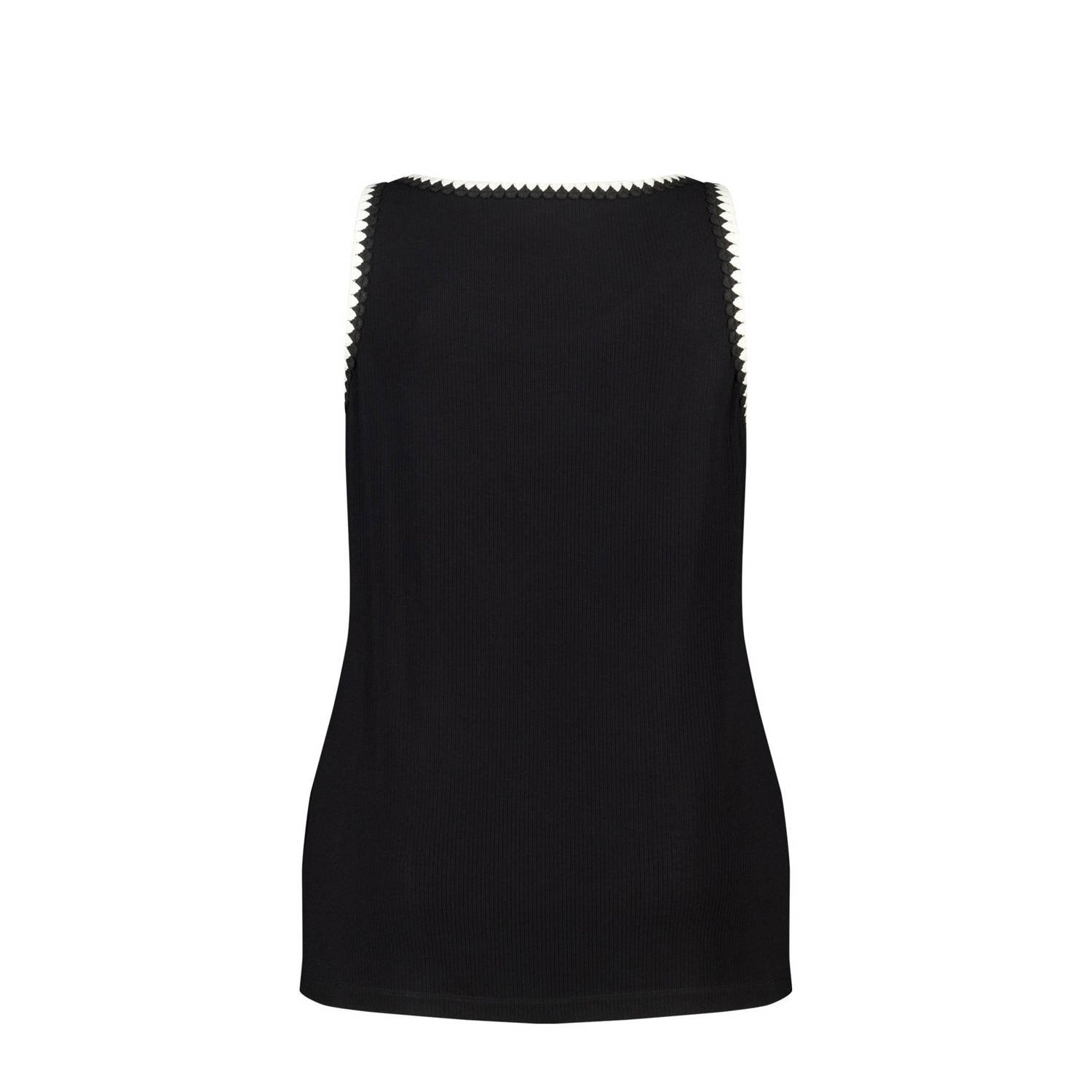 MS Mode mouwloze top zwart rib gebreid