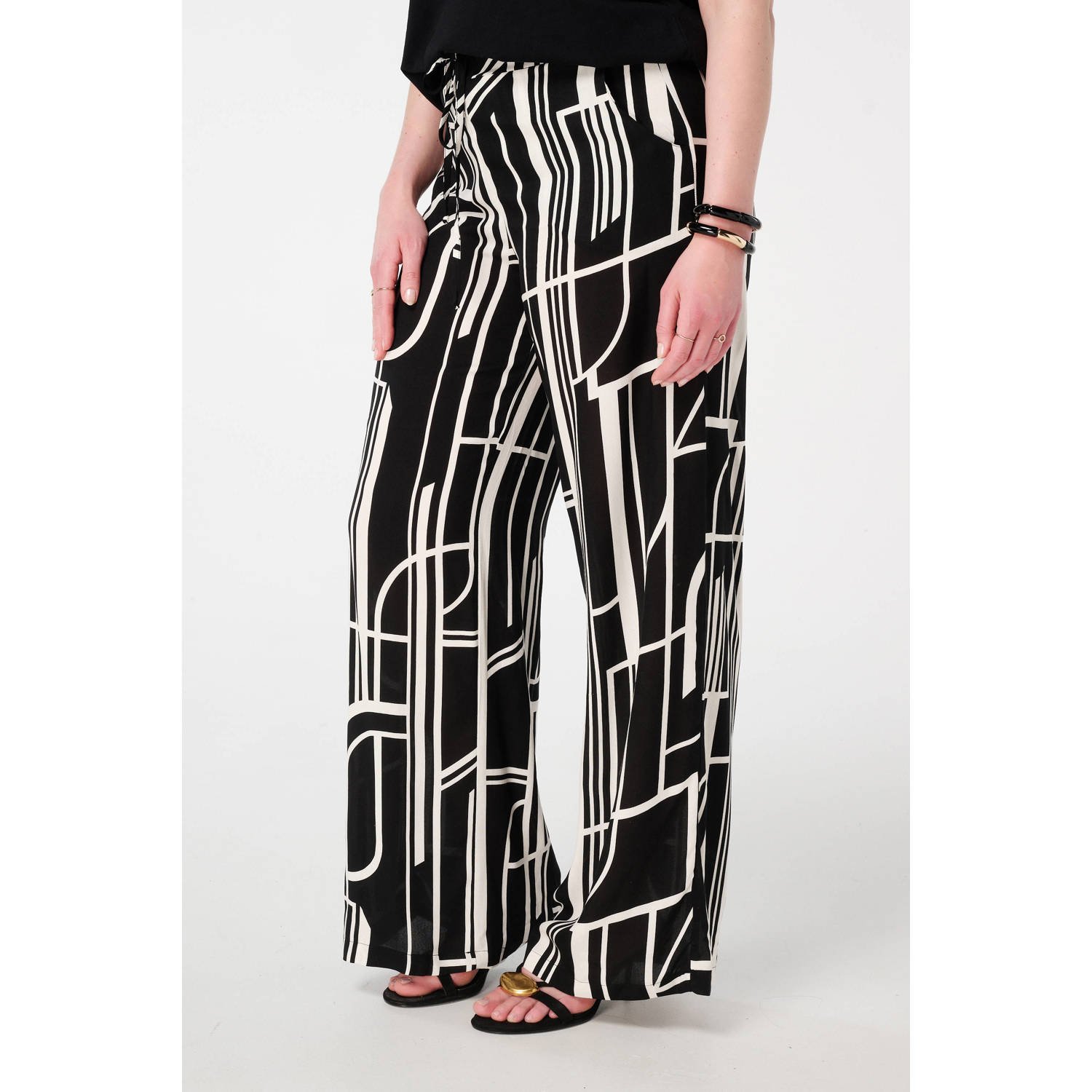 MS Mode wide leg high waist broek zwart