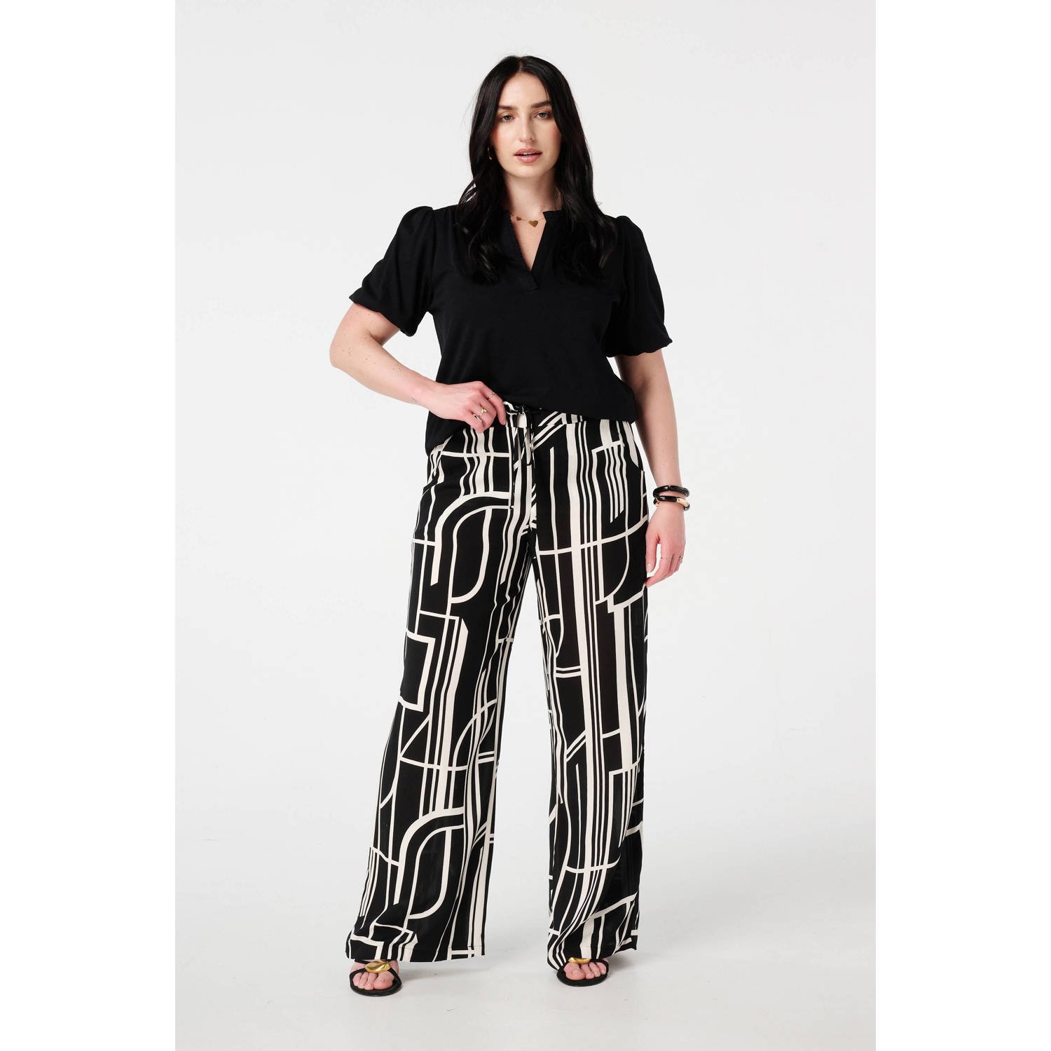 MS Mode wide leg high waist broek zwart
