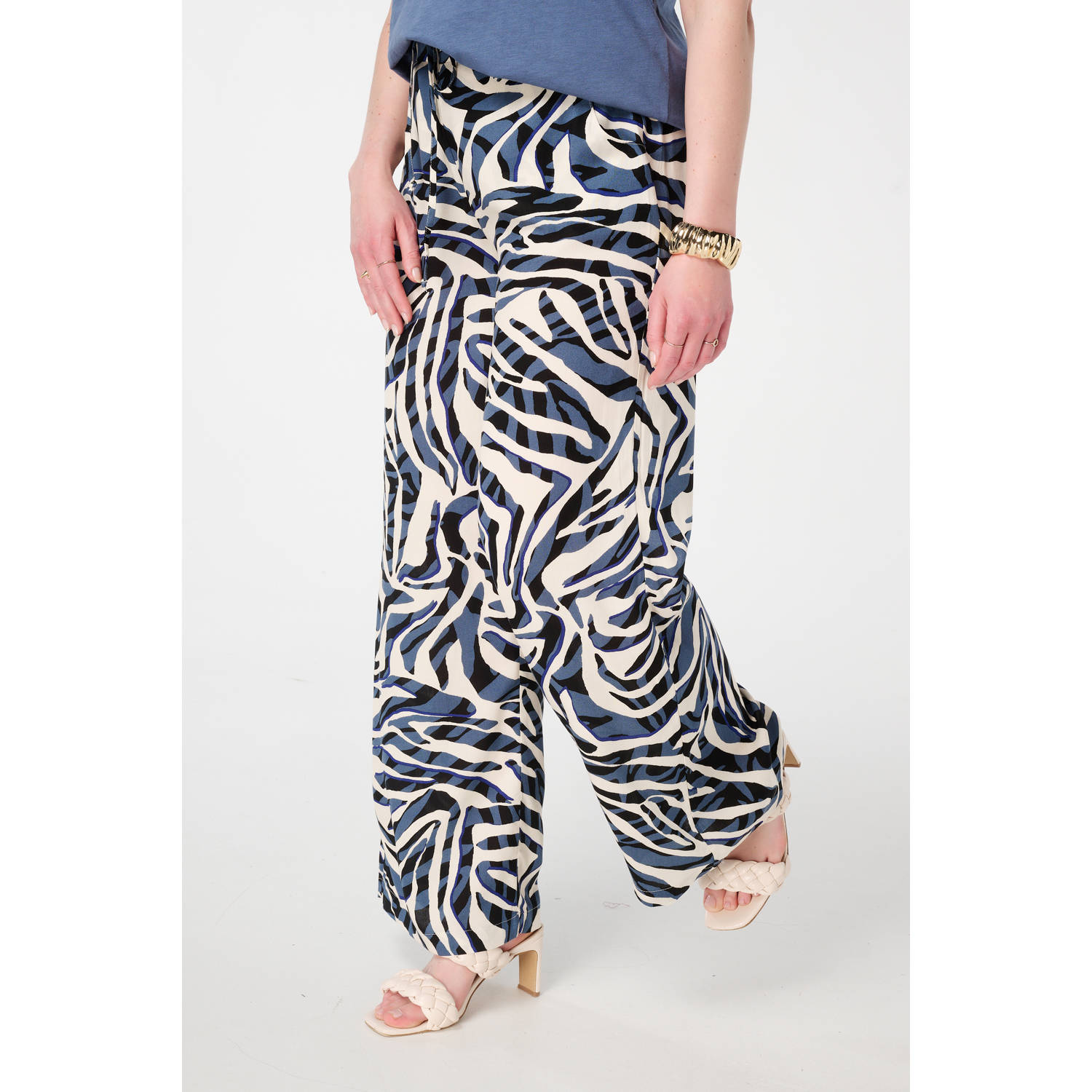 MS Mode wide leg high waist broek blauw
