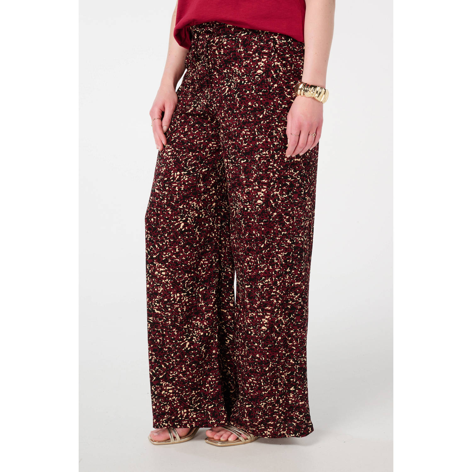 MS Mode wide leg high waist broek donkerrood