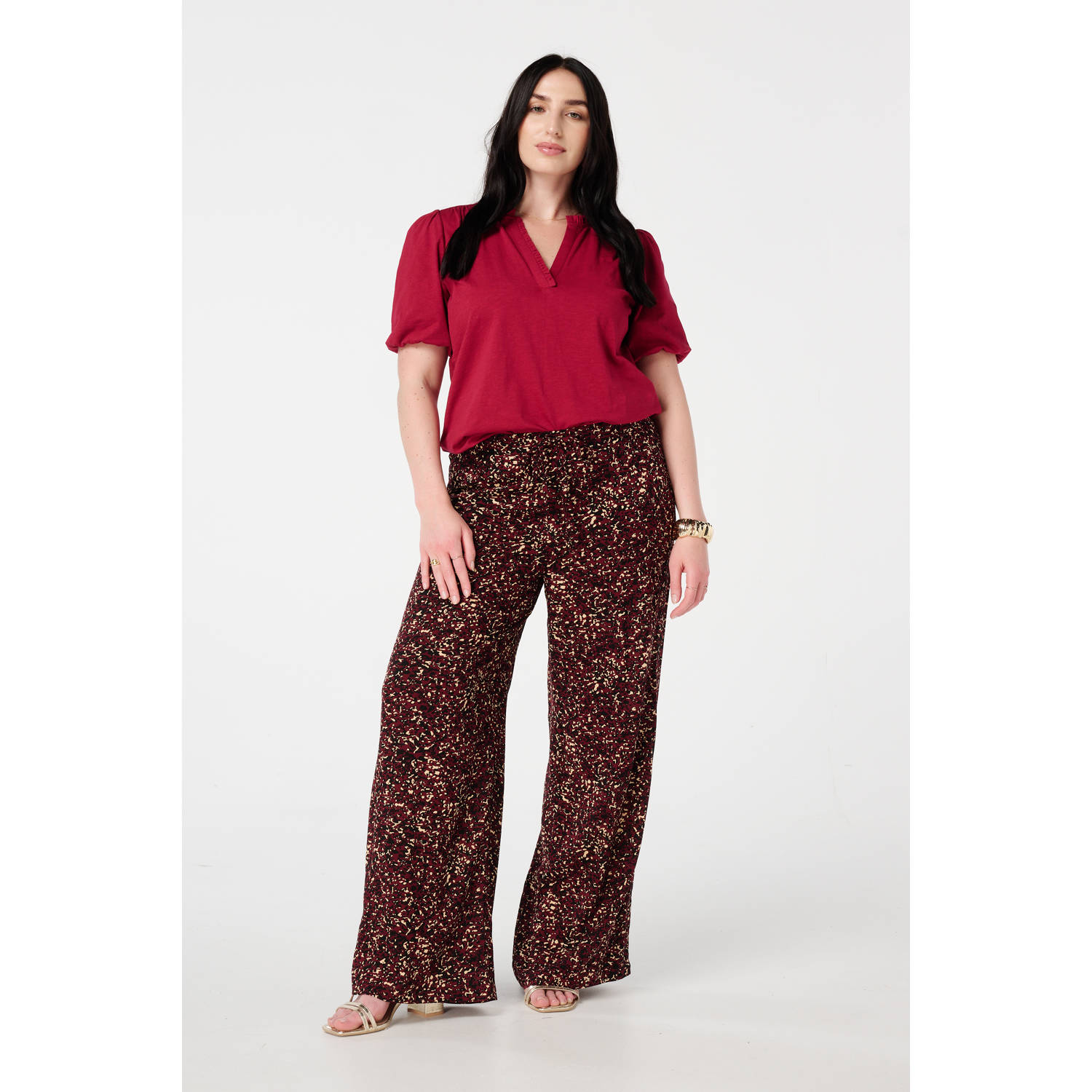 MS Mode wide leg high waist broek donkerrood