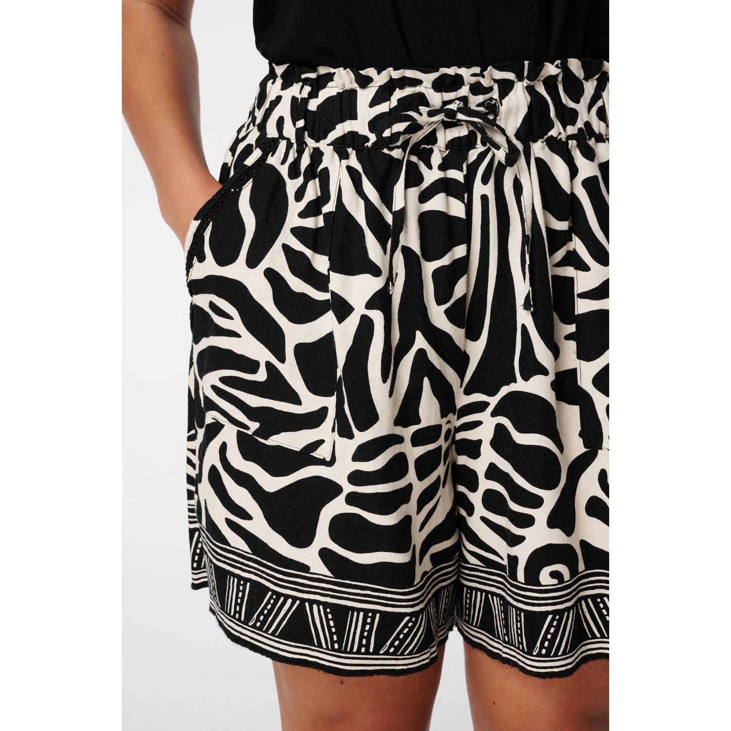 MS Mode linnen straight regular waist casual short zwart