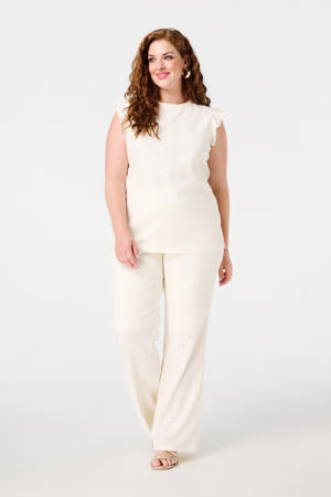 wide leg regular waist broek ecru broderie