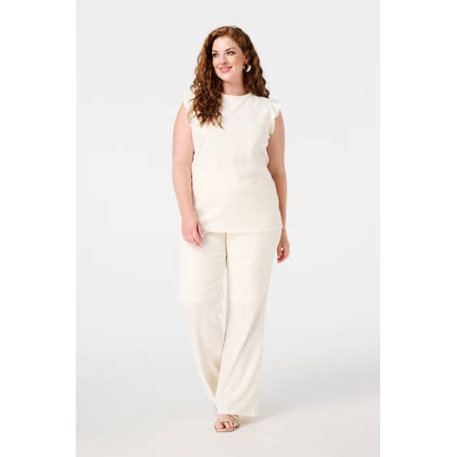 MS Mode wide leg regular waist broek ecru broderie afbeelding