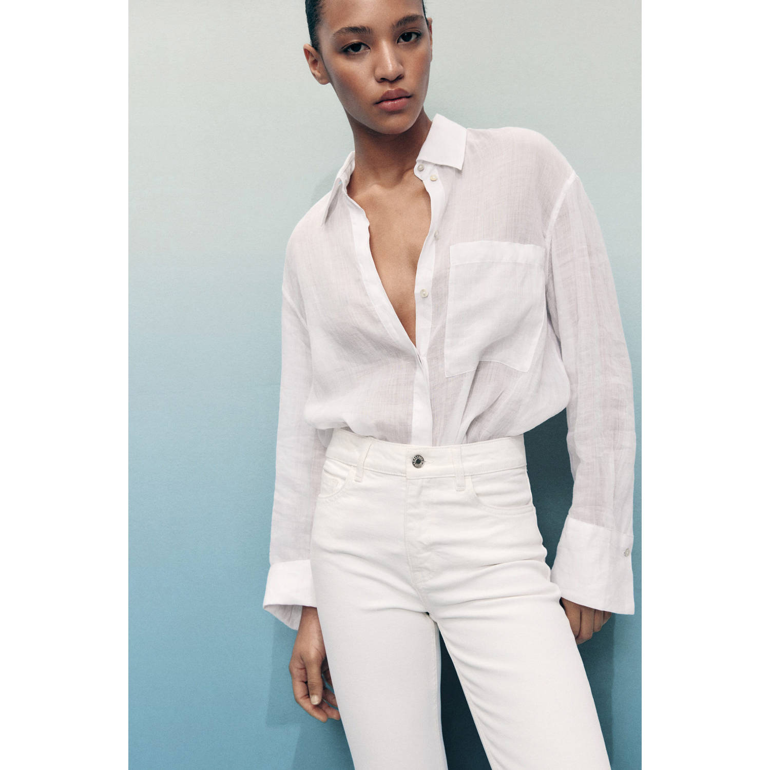 Mango high waist straight leg jeans wit