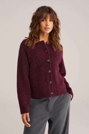 cardigan met wol donkerrood