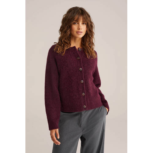 WE Fashion cardigan met wol donkerrood afbeelding