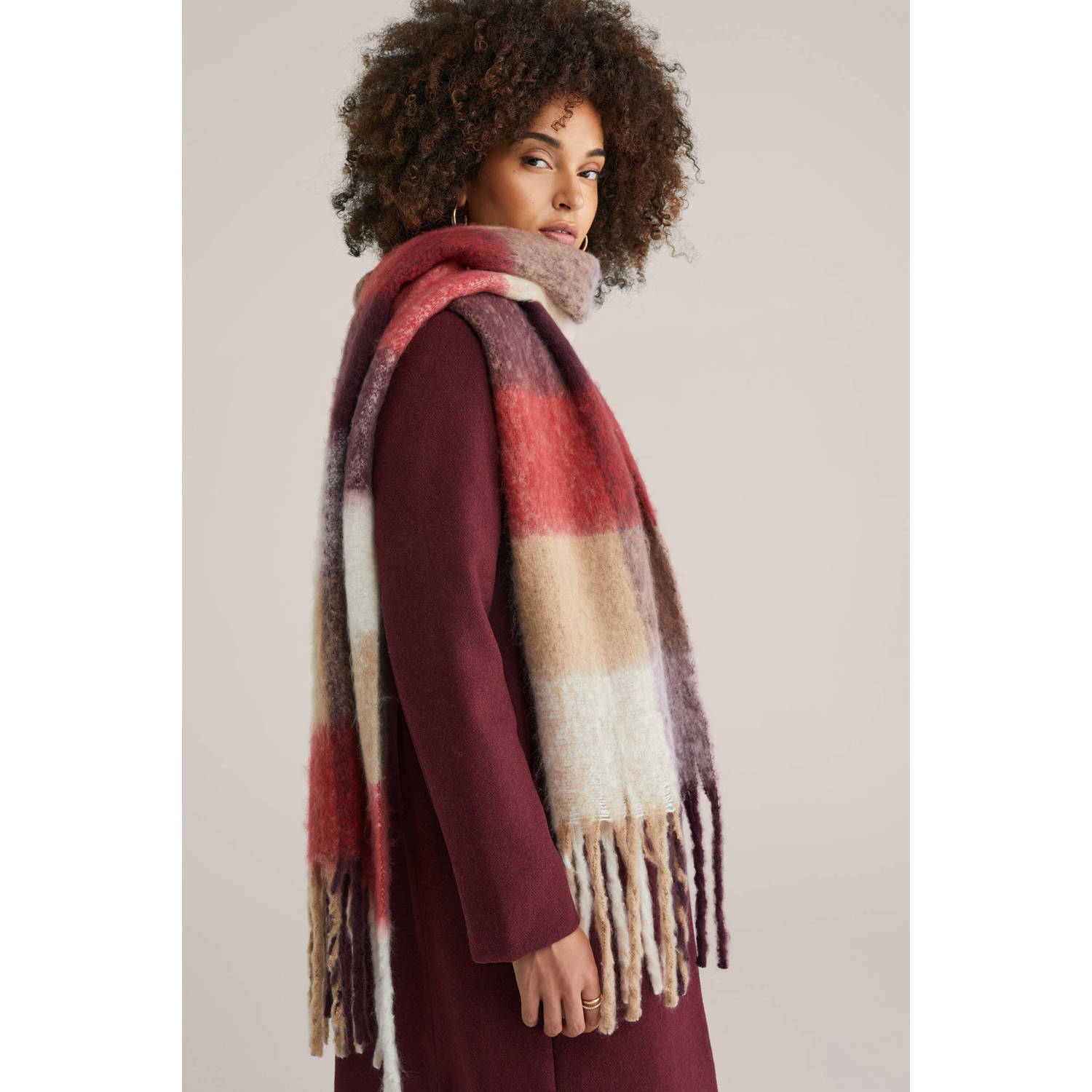 WE Fashion geruite sjaal roodbruin