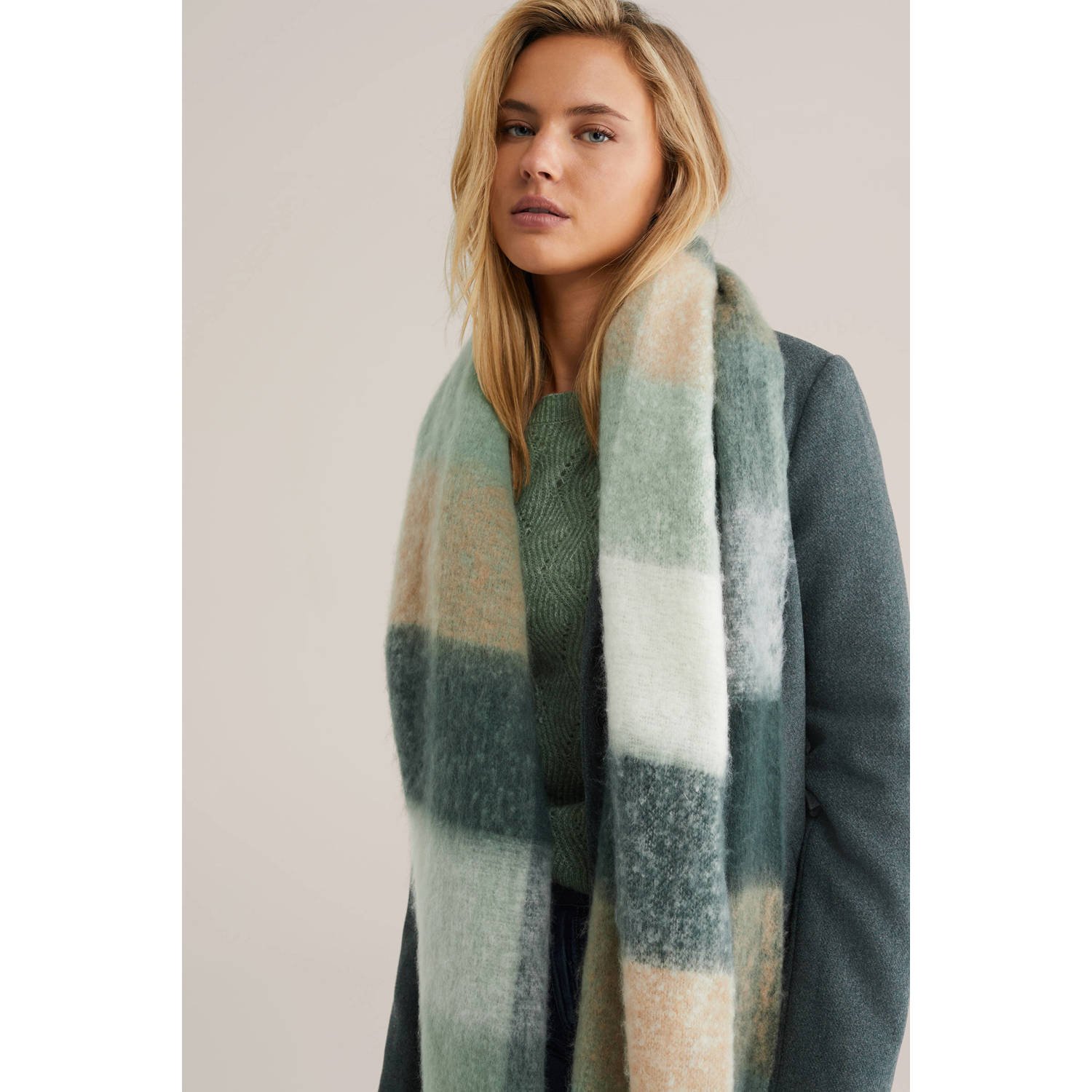 WE Fashion geruite sjaal groen