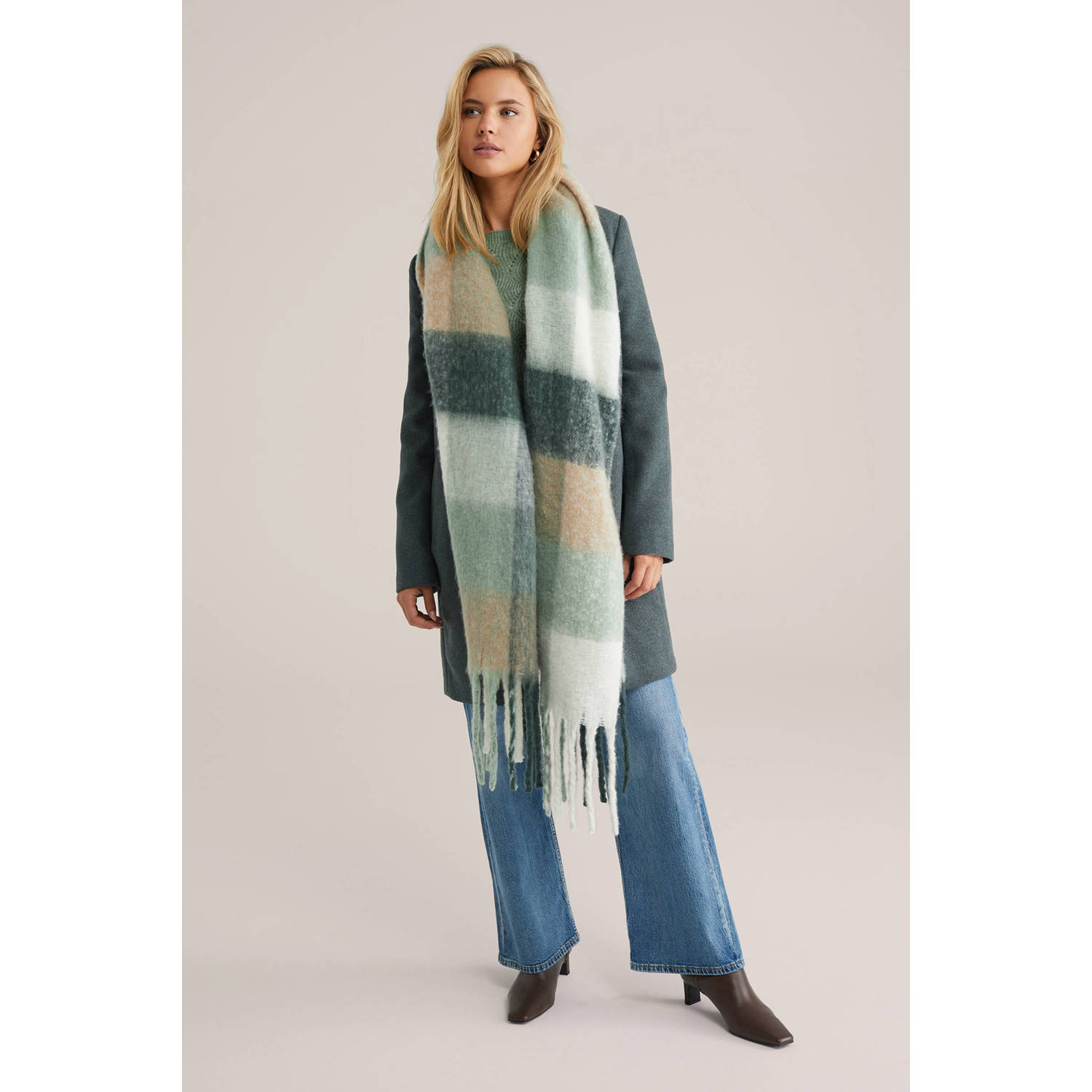 WE Fashion geruite sjaal groen