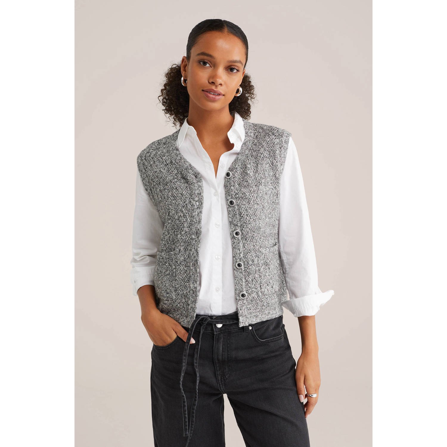 WE Fashion gilet grijs melange gebreid