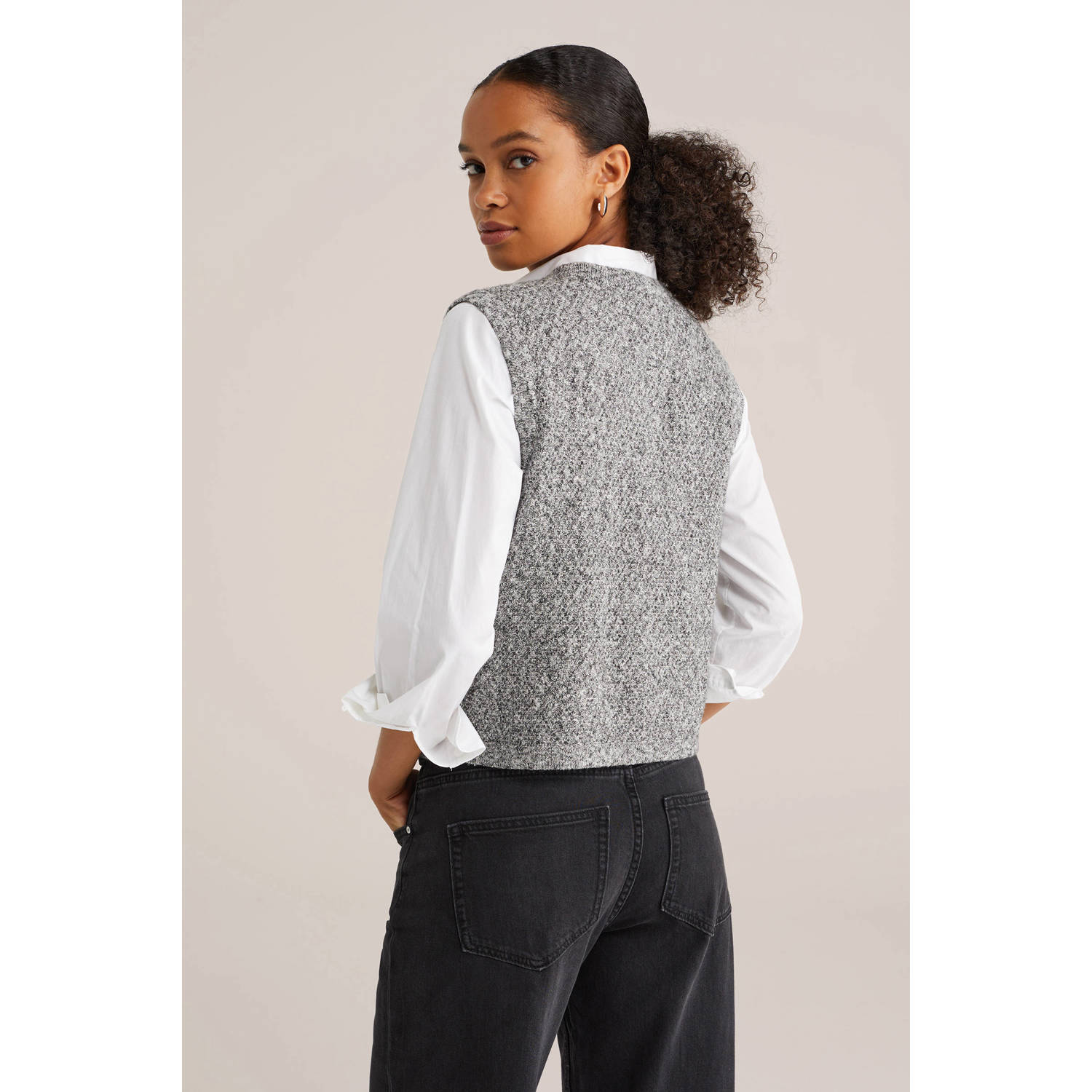 WE Fashion gilet grijs melange gebreid