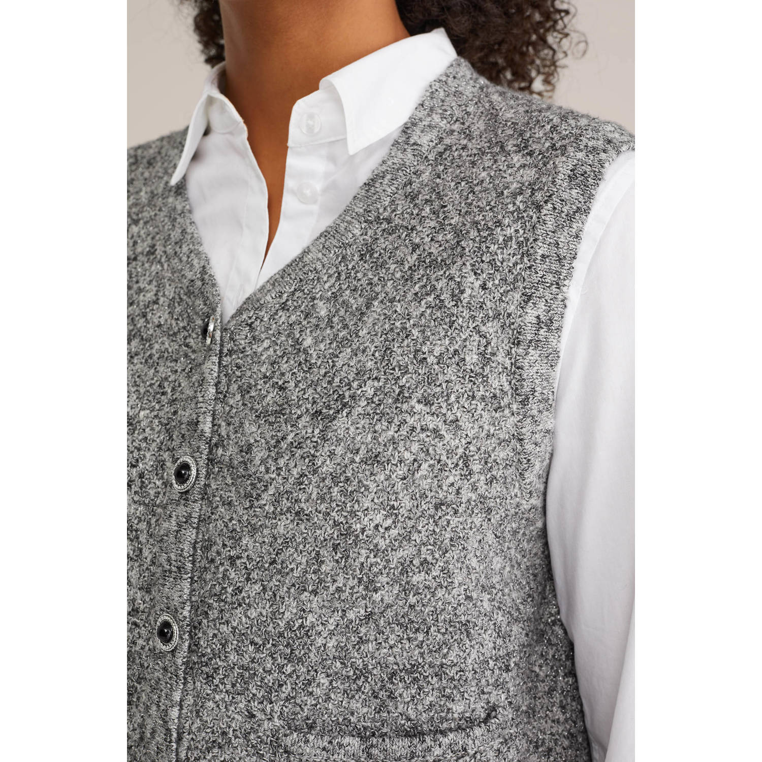 WE Fashion gilet grijs melange gebreid