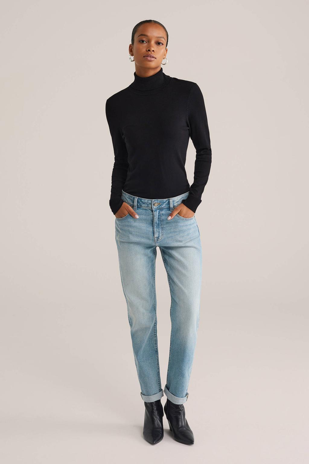 Light blue denim dames WE Fashion Blue Ridge tapered jeans van denim met regular waist, rits- en knoopsluiting en effen