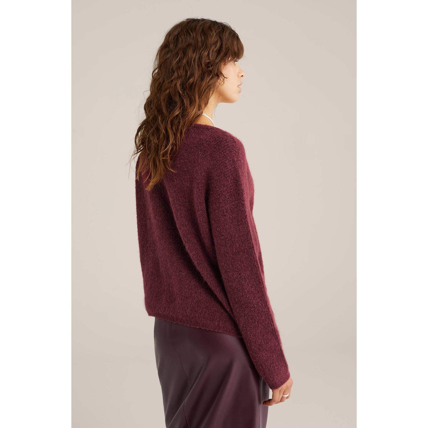 WE Fashion vest fijn gebreid donkerrood