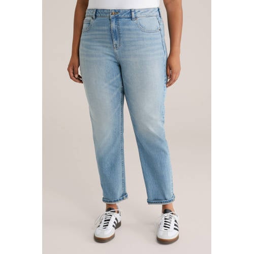WE Fashion Curve tapered jeans light blue denim afbeelding