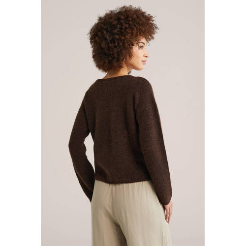 WE Fashion vest fijn gebreid donkerbruin afbeelding