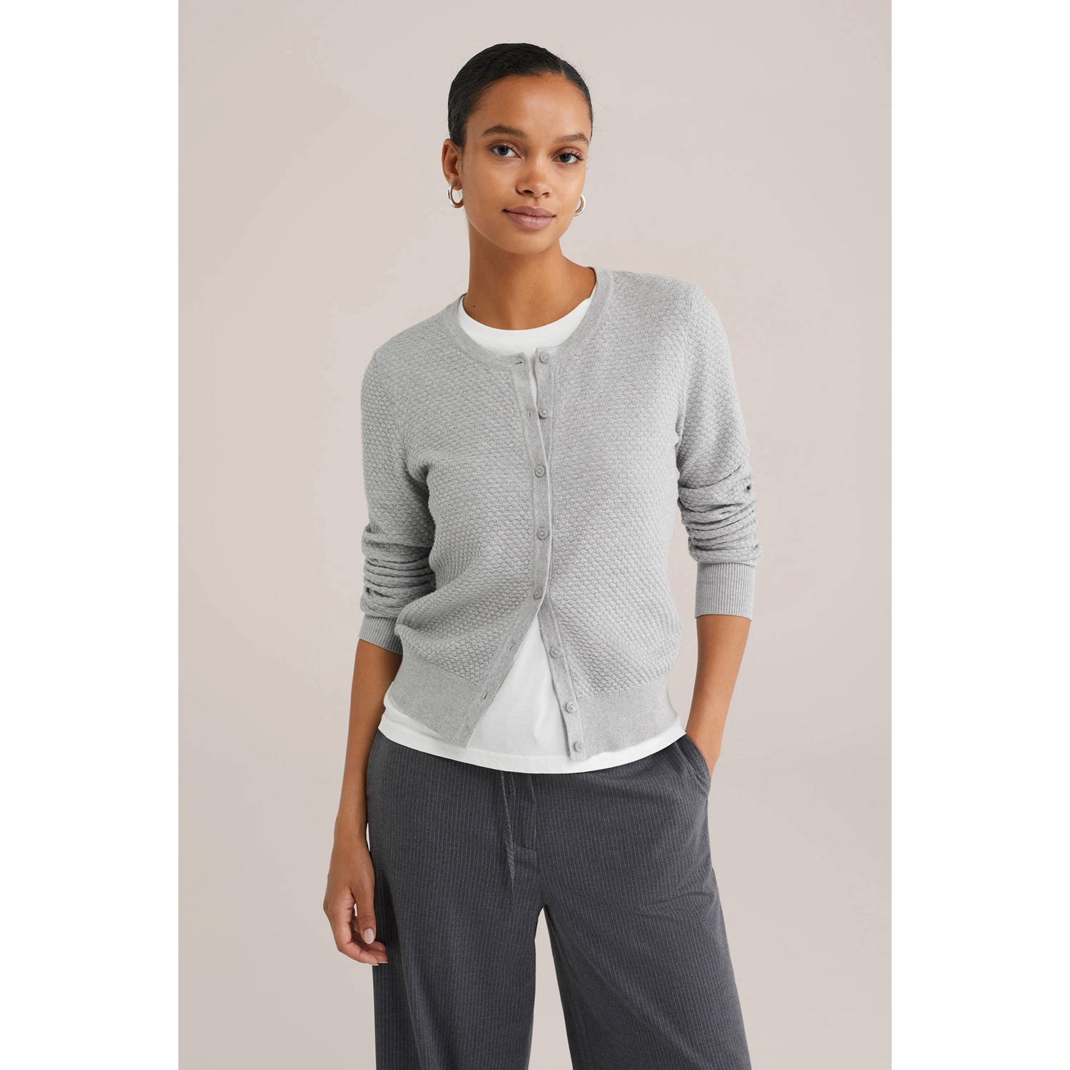 WE Fashion gebreid vest lichtgrijs
