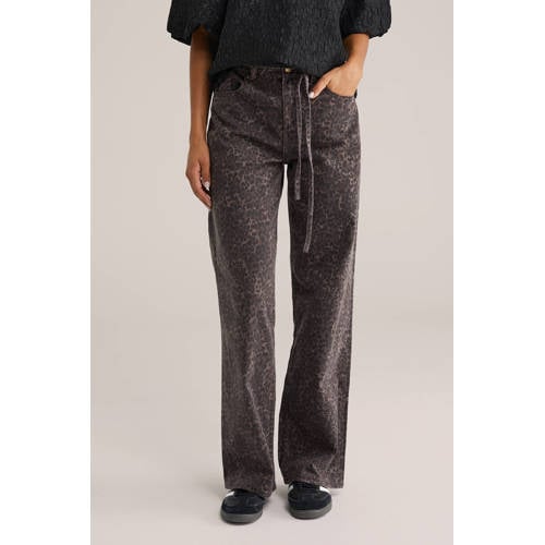 WE Fashion Blue Ridge high waist straight leg jeans met panterprint bruin afbeelding