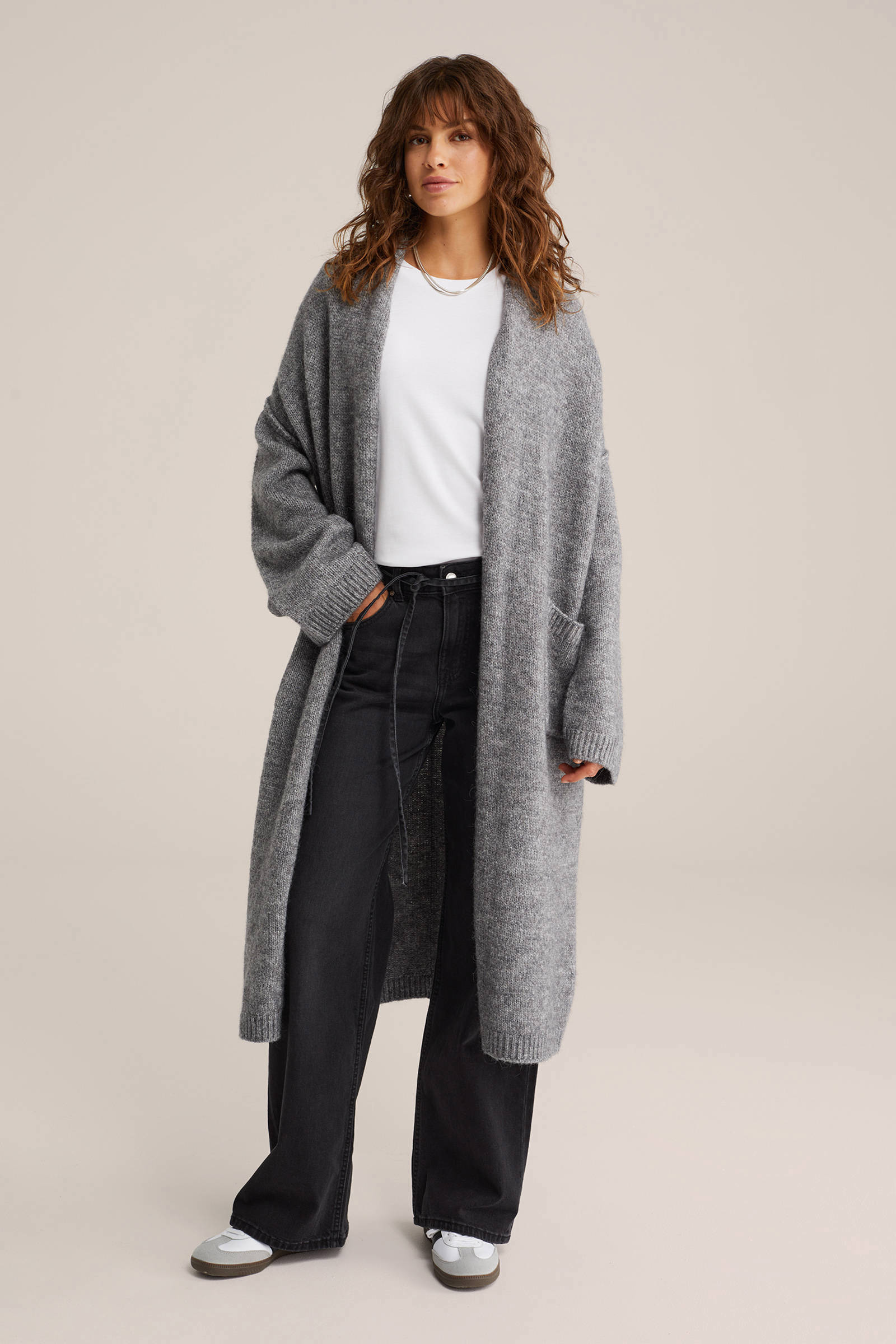 WE Fashion lang vest met wol grijs melange | wehkamp