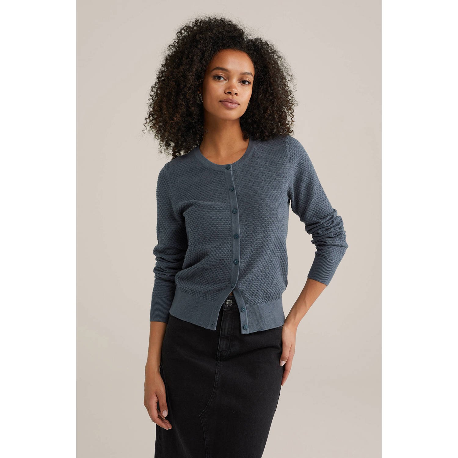 WE Fashion gebreid vest grijsblauw