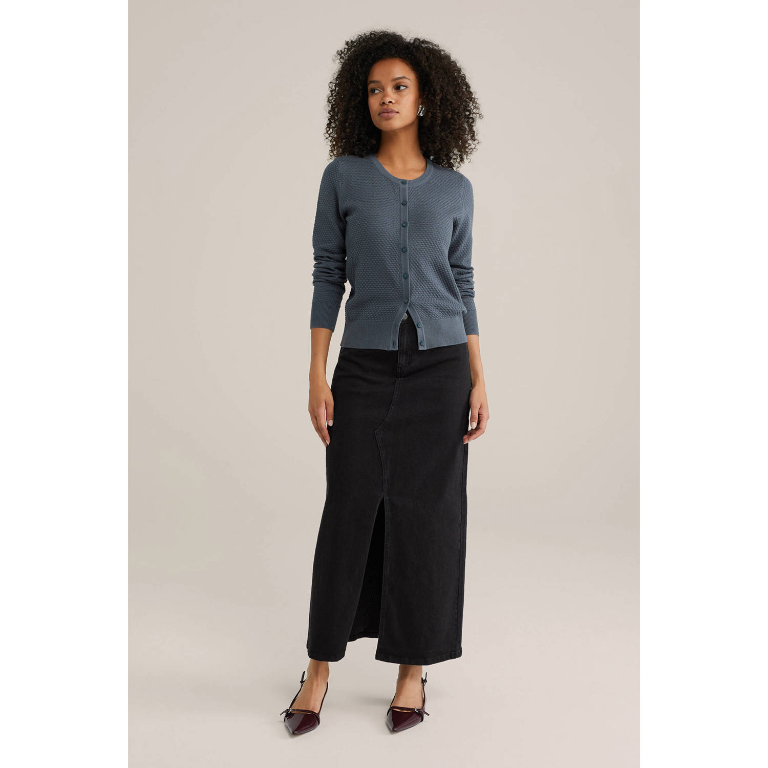 WE Fashion gebreid vest grijsblauw