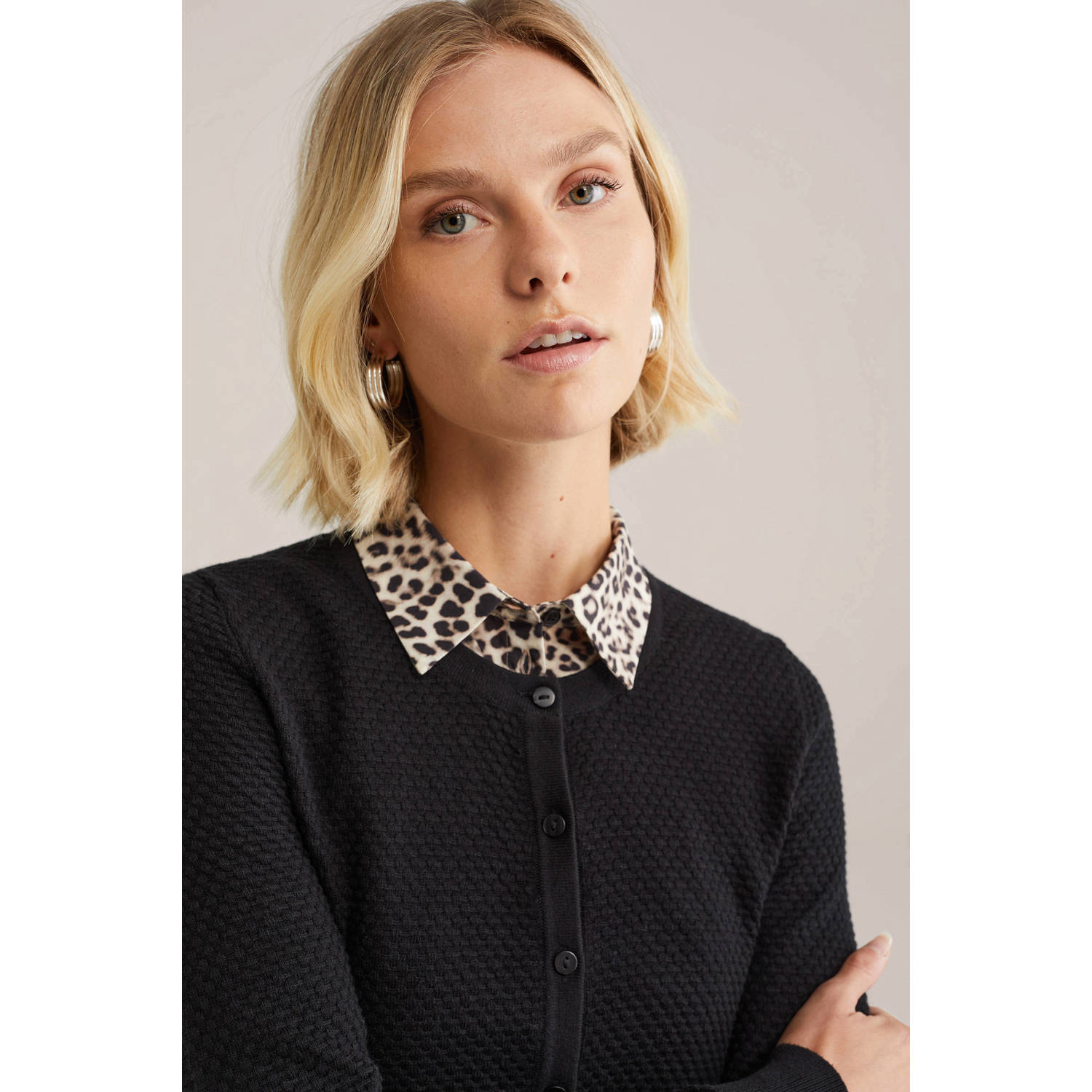 WE Fashion losse kraag met panterprint beige