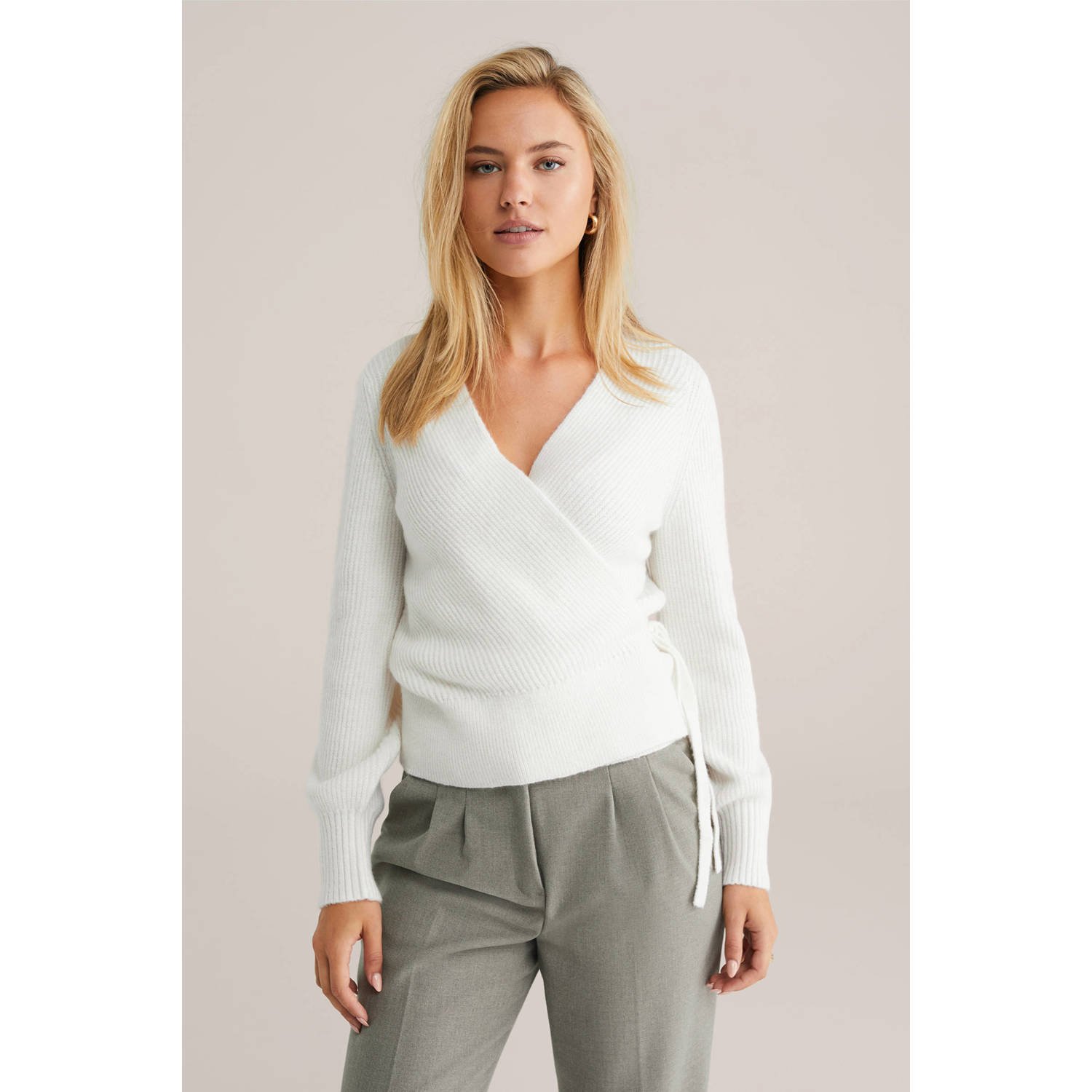 WE Fashion gebreid vest met wol wit
