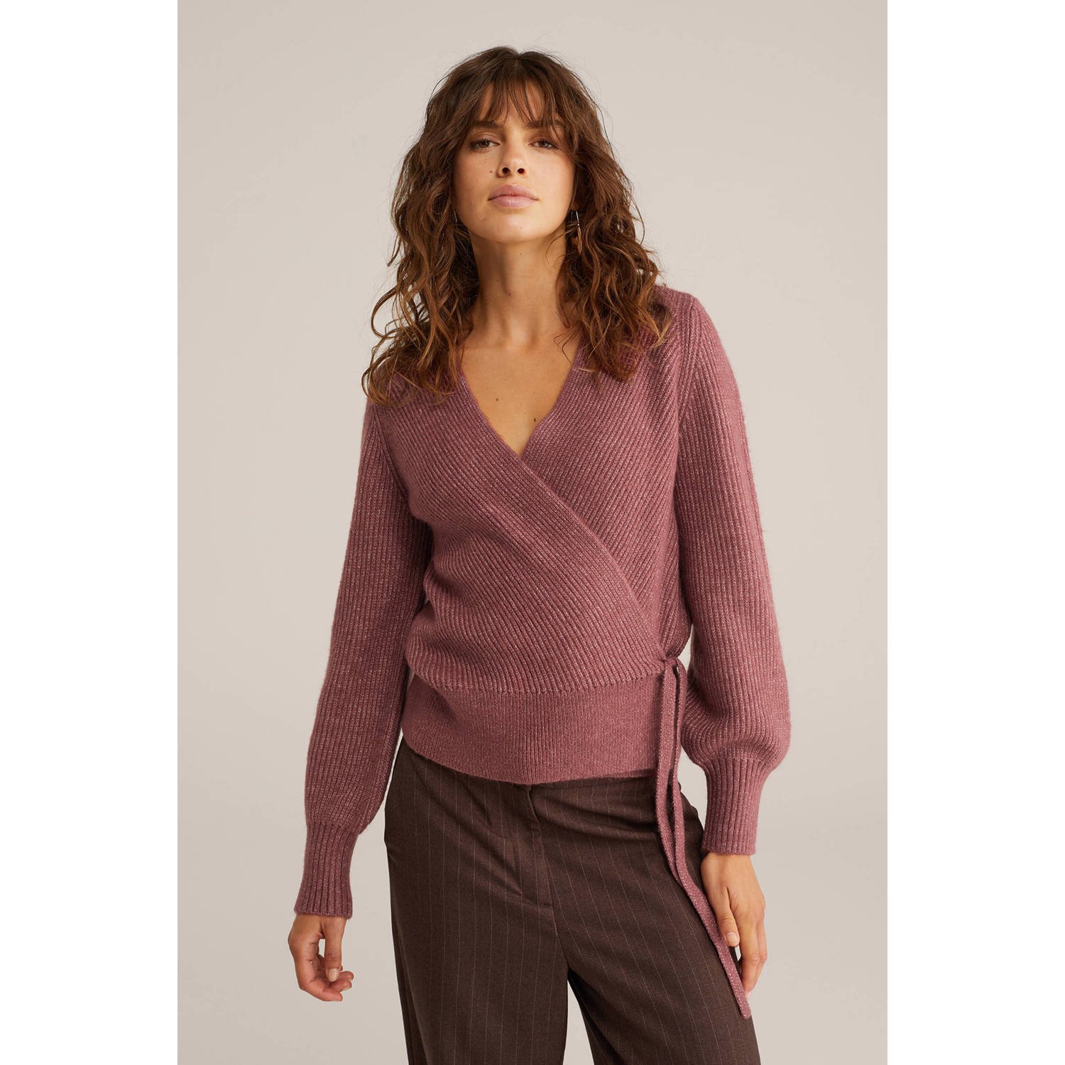 WE Fashion gebreid vest met wol oudroze