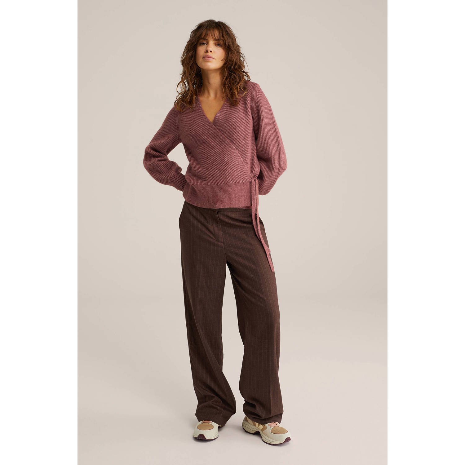 WE Fashion gebreid vest met wol oudroze