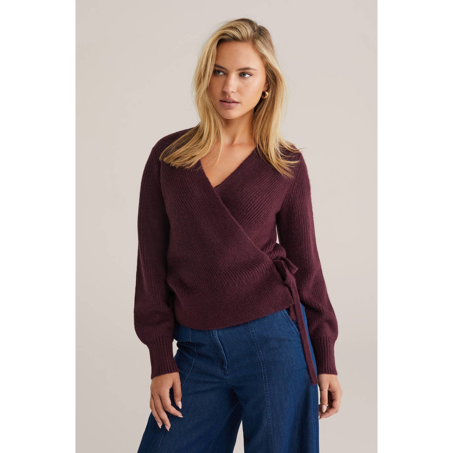 WE Fashion gebreid vest met wol donkerrood