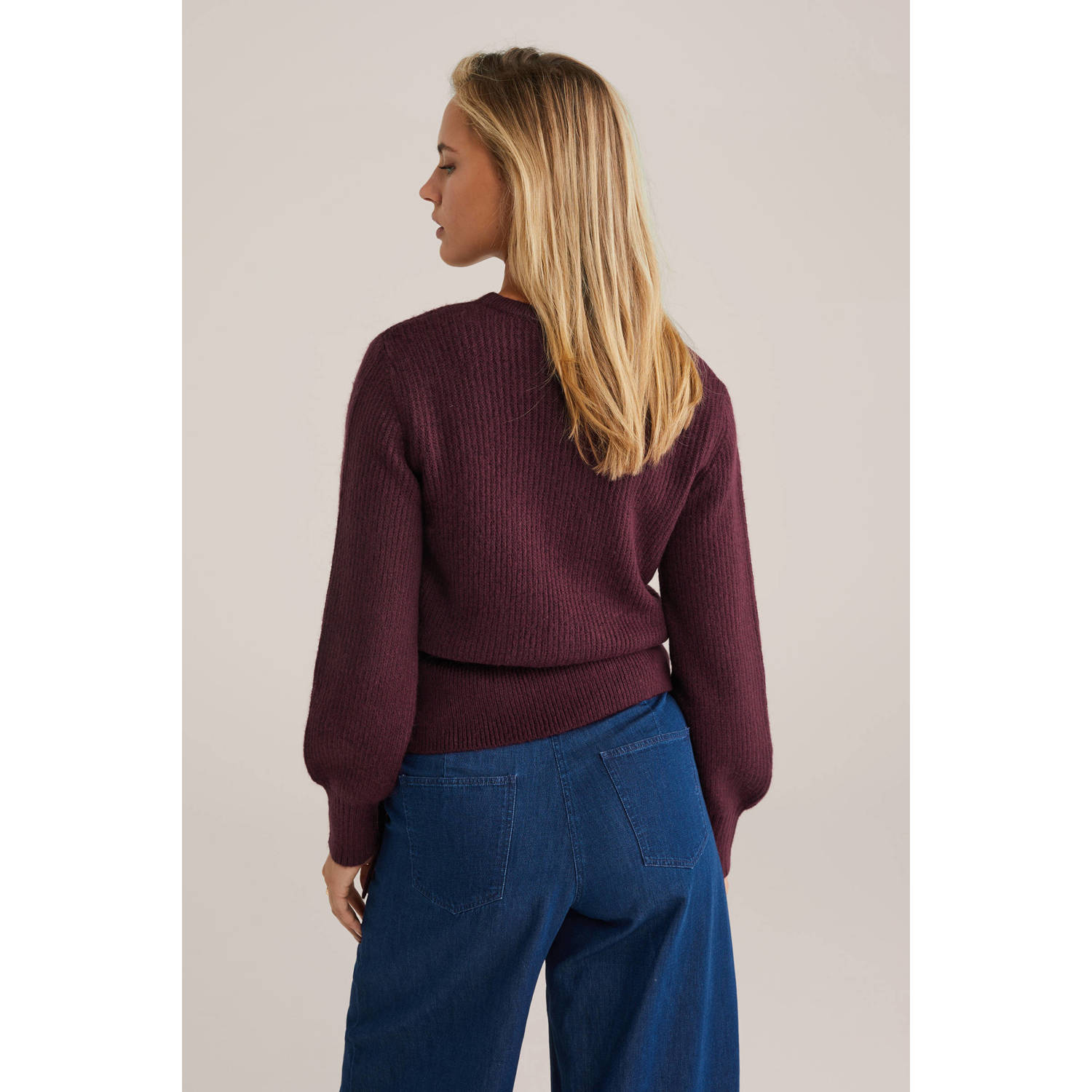 WE Fashion gebreid vest met wol donkerrood