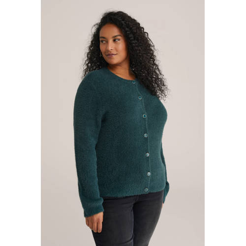 WE Fashion Curve cardigan donkergroen gebreid afbeelding