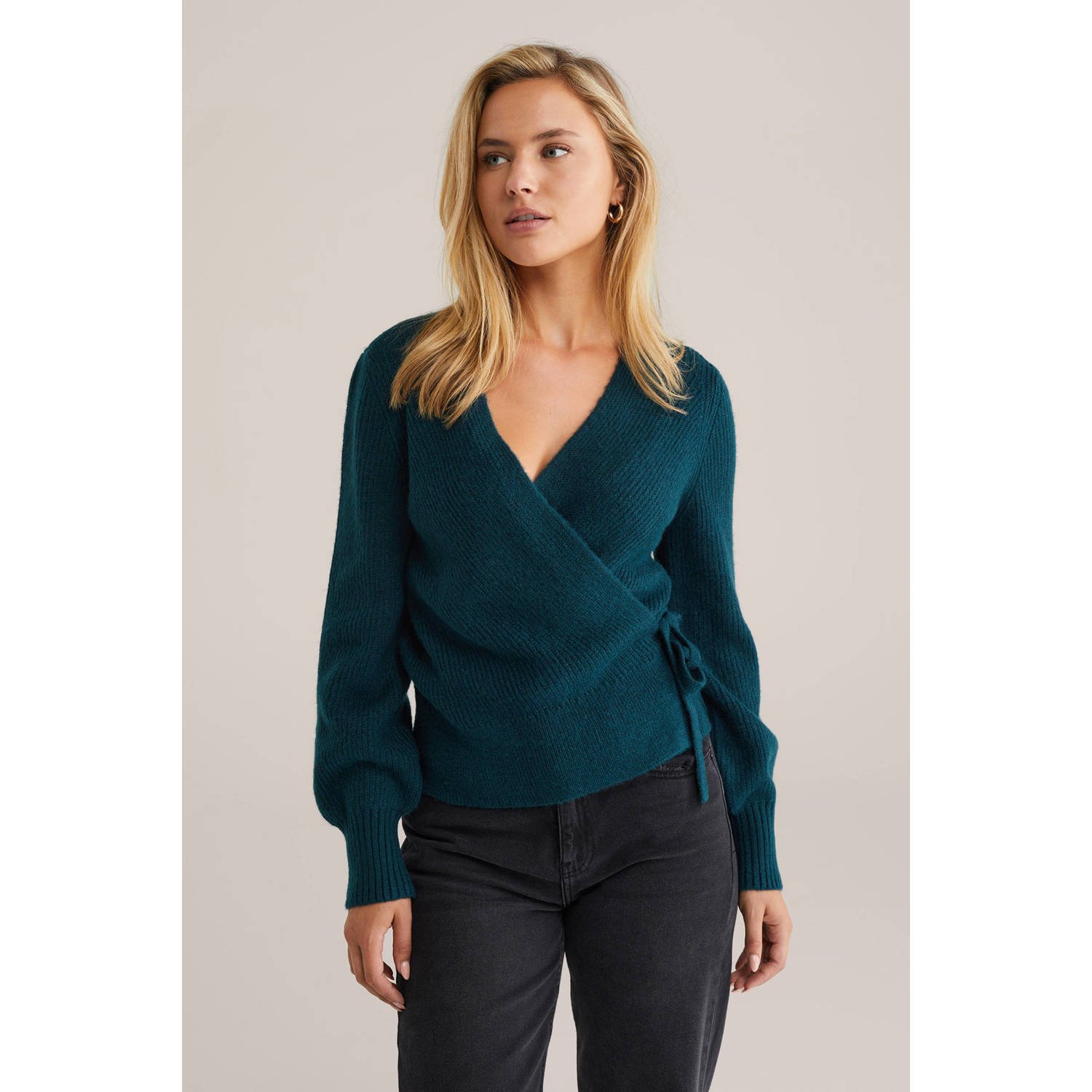 WE Fashion gebreid vest met wol donkerblauw