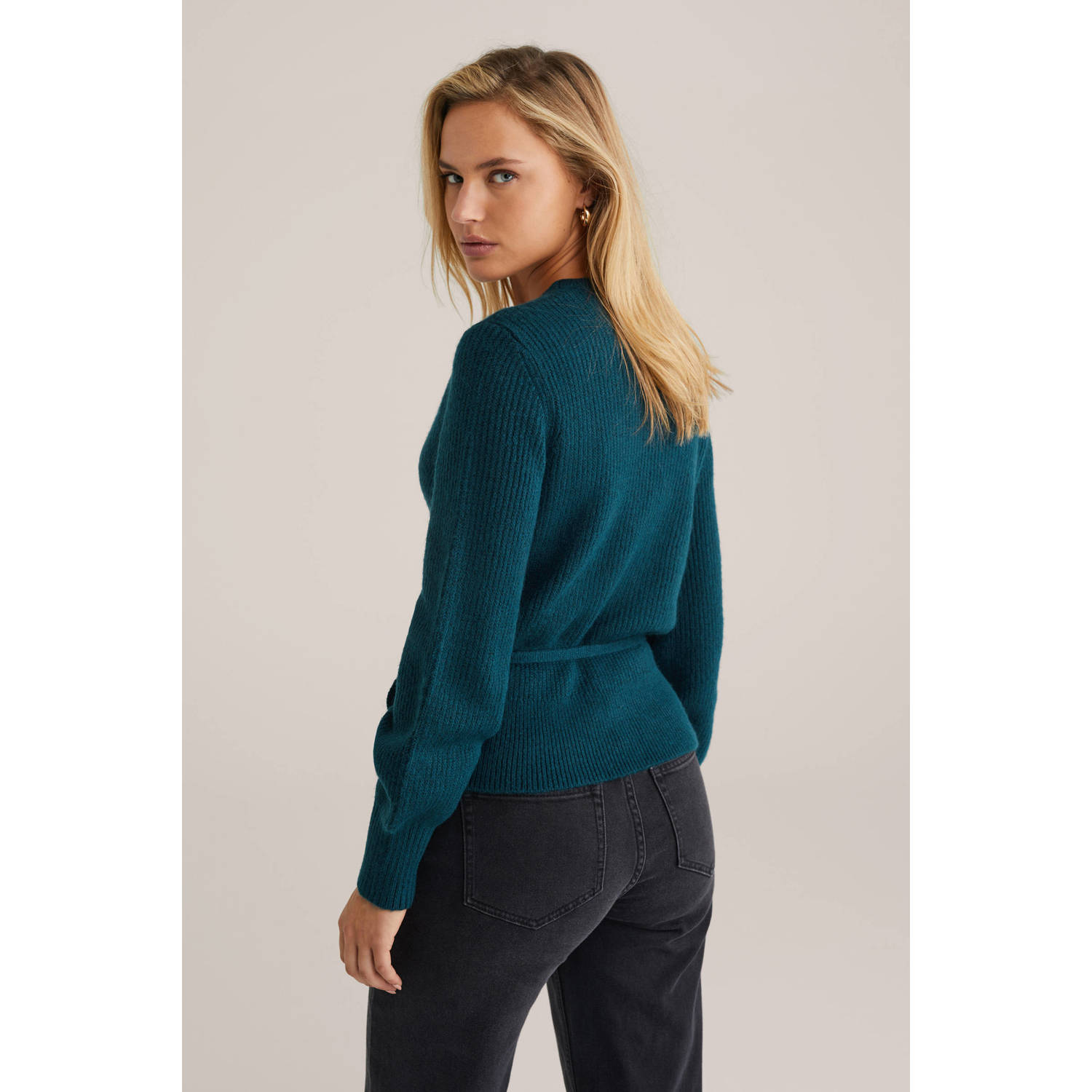 WE Fashion gebreid vest met wol donkerblauw