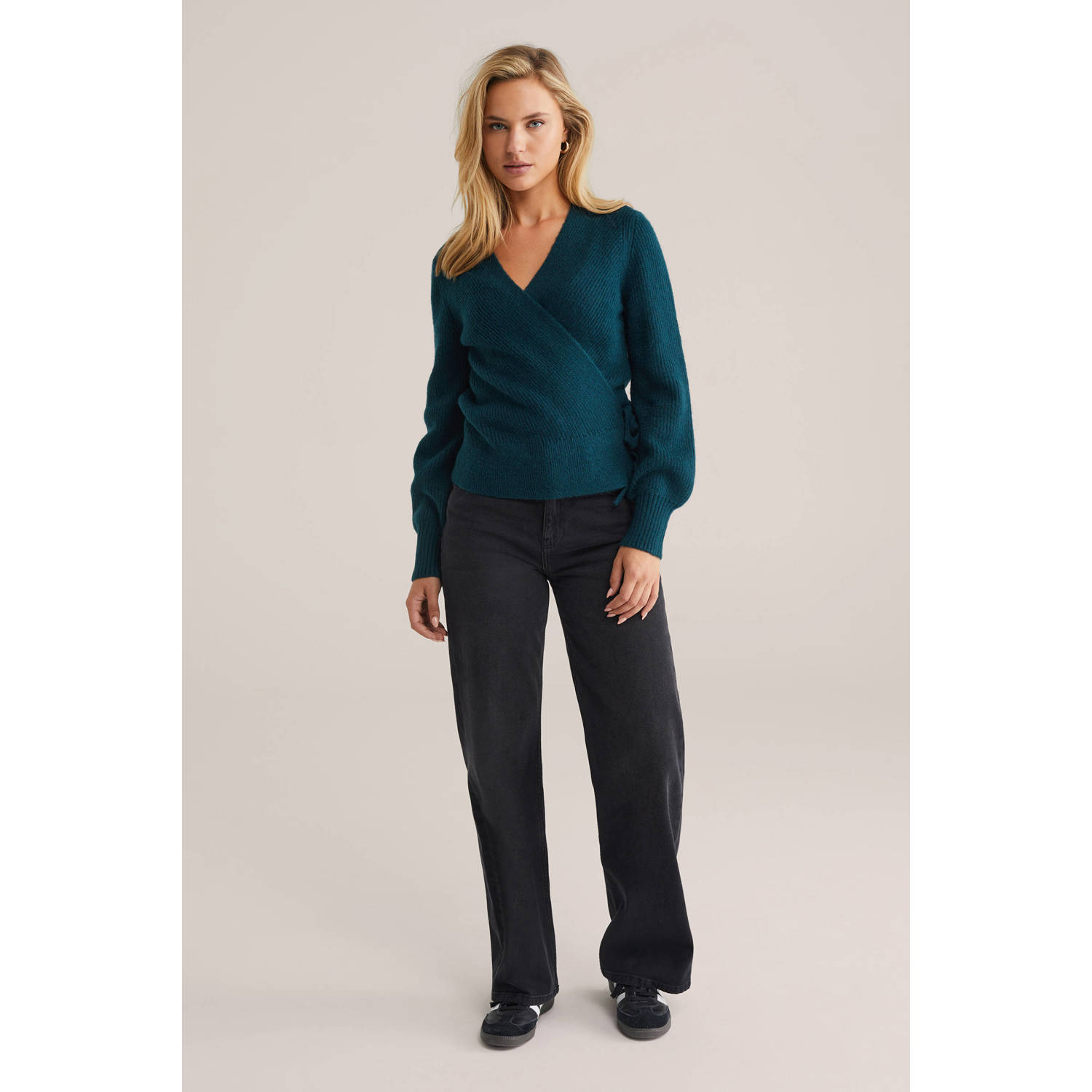 WE Fashion gebreid vest met wol donkerblauw