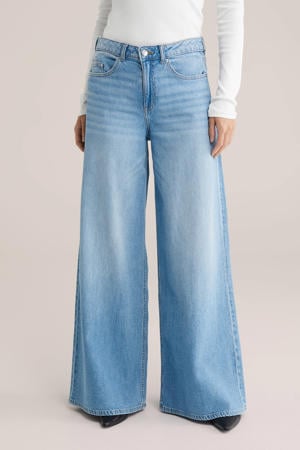 wide leg jeans light blue denim
